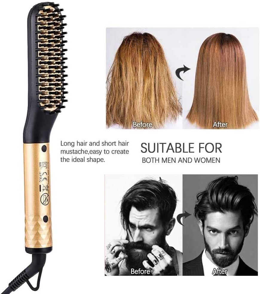 2-in-1 Ionic Hair & Beard Straightener Comb – Fast Heating Hot Air Brush with Anti-Scald Design, Dual Voltage, for Men & Women