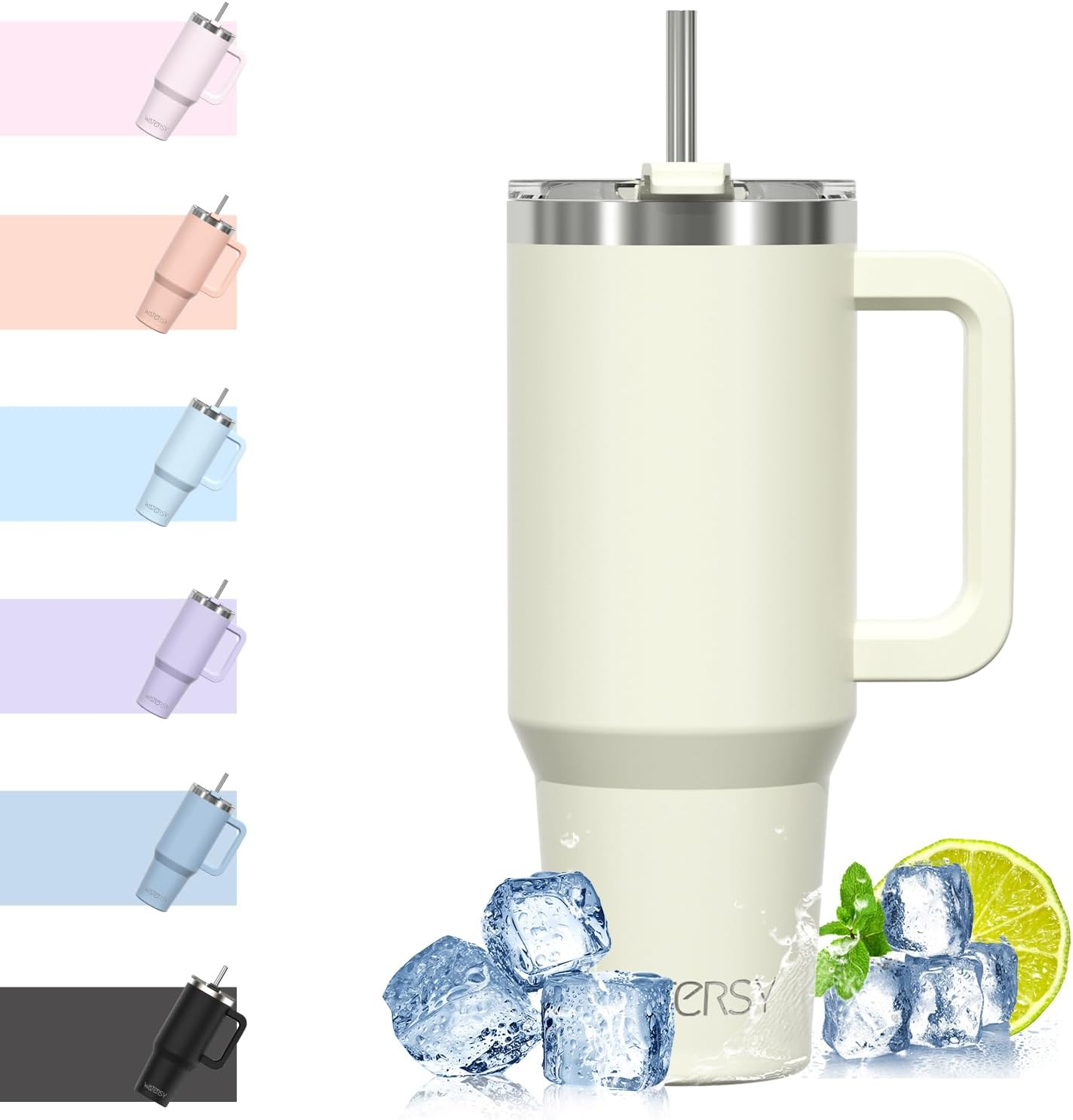 WATERSY Stainless Steel Tumbler with Straw & Handle – Thermal Travel Mug for Hot & Cold Drinks