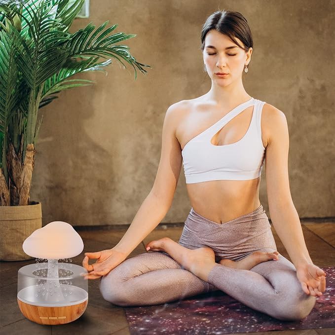 Cloud Rain Humidifier – 7-Color LED Essential Oil Diffuser with Water Drop Mist, Ultrasonic Aroma Diffuser for Stress Relief, Night Light & Adjustable Mist – Cute Design