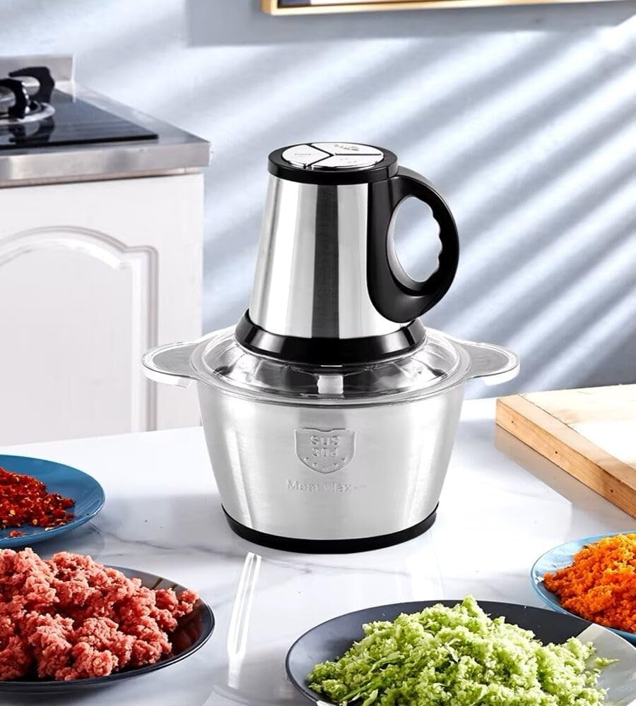 3.8L Stainless Steel Electric Meat Chopper – 4 Blades, 3-Speed Control – Heavy-Duty Food Processor for Meat, Vegetables & More