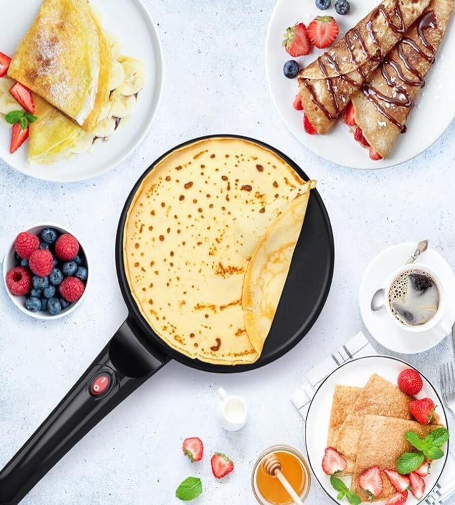 SC-555 Electric Crepe & Dosa Maker – 900W Non-Stick Griddle with Whisk & Batter Bowl | One-Touch Flatbread Cooker